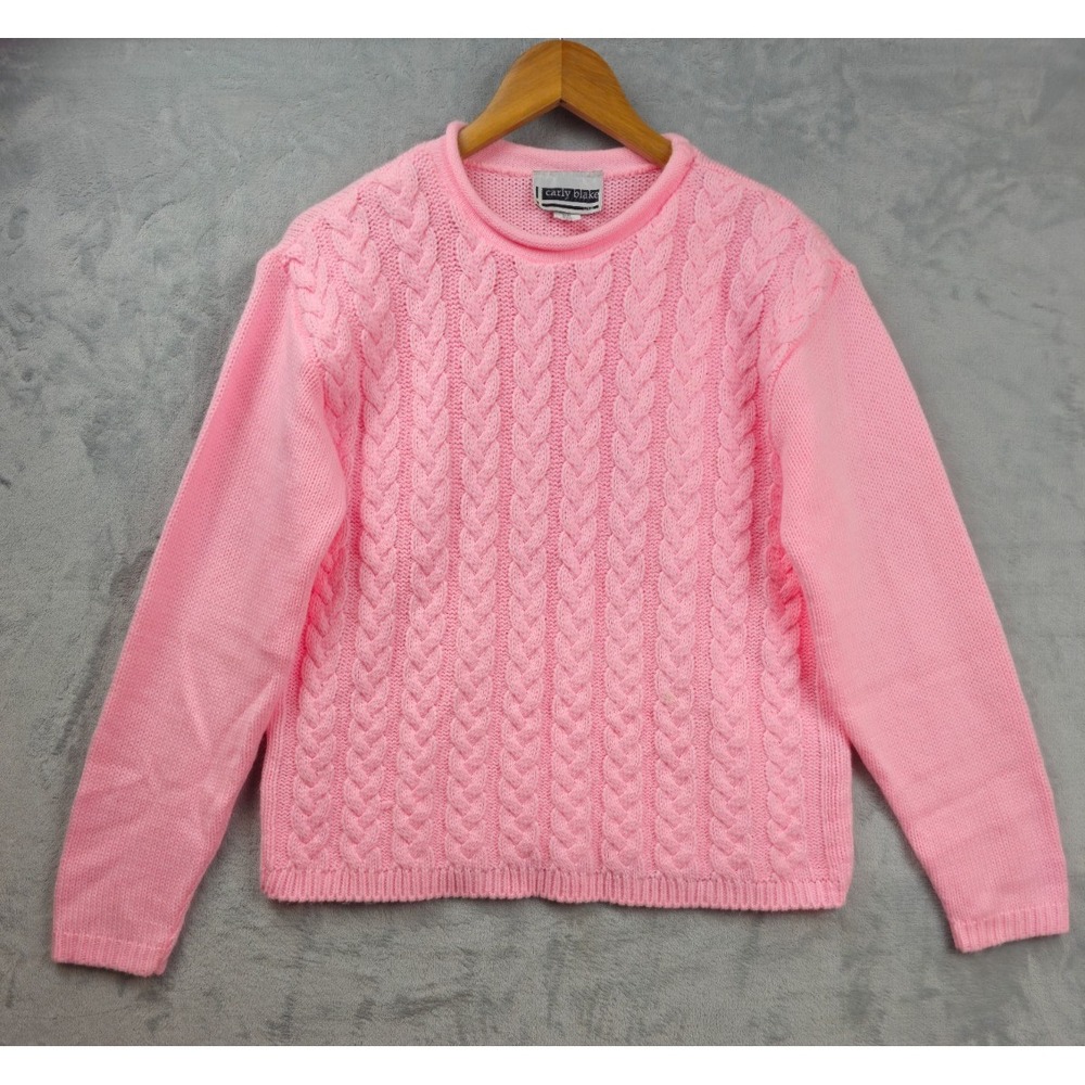 VTG Carly Blake Pullover Cable Knit Sweater Pink Large‎ Petite USA Made Vintage